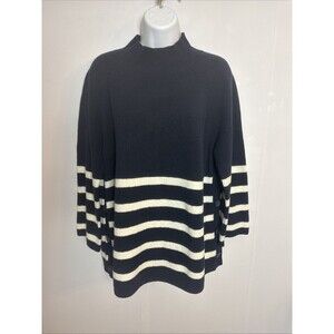 Loft Womens Large Stripe Navy White Sweater Buttons Nautical Coastal Preppy